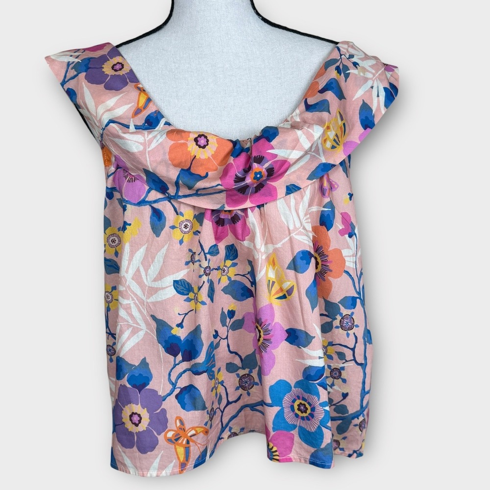 J. Crew Liberty Fabric Floral Print Flowy Peasant Top Women's Size M Boat Neck‎